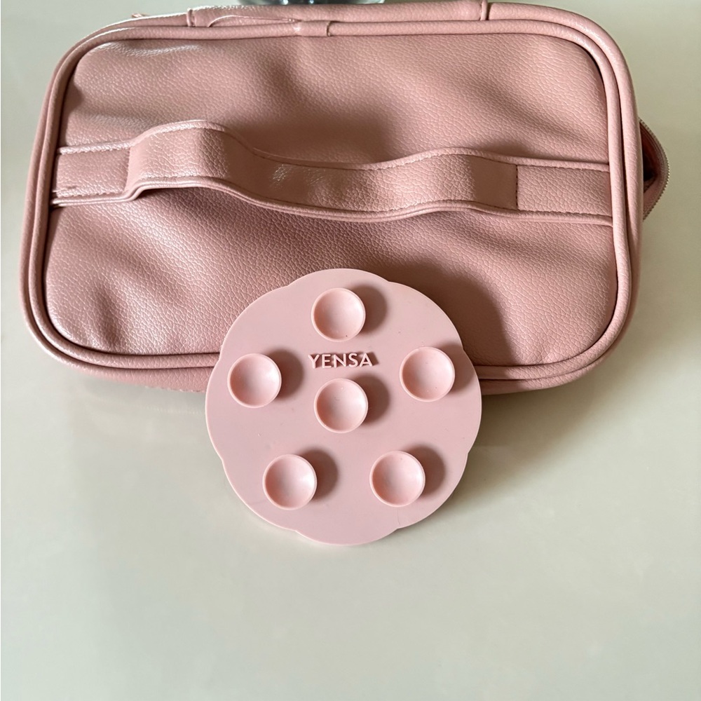 YENSA Pink Dual-Compartment Makeup Bag & Silicone Brush Cleaner Set | NWOT - Picture 6 of 9